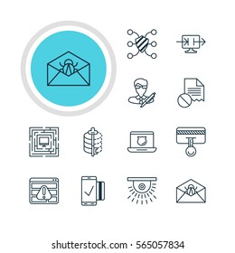 Vector Illustration Of 12 Web Safety Icons. Editable Pack Of Safety Key, Corrupted Mail, Data Error And Other Elements.
