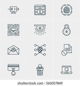 Vector Illustration Of 12 Web Safety Icons. Editable Pack Of Key Collection, Data Error, Safety Key And Other Elements.