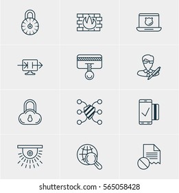 Vector Illustration Of 12 Web Safety Icons. Editable Pack Of Safeguard, Data Error, Safe Storage And Other Elements.