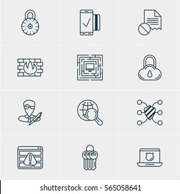 Vector Illustration Of 12 Web Safety Icons. Editable Pack Of Easy Payment, Network Protection, Safe Storage And Other Elements.