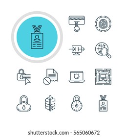 Vector Illustration Of 12 Web Safety Icons. Editable Pack Of Safe Lock, Finger Identifier, System Security And Other Elements.