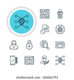 Vector Illustration Of 12 Web Safety Icons. Editable Pack Of Browser Warning, Safe Storage, Network Protection And Other Elements.