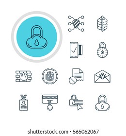 Vector Illustration Of 12 Web Safety Icons. Editable Pack Of Easy Payment, Corrupted Mail, Safeguard And Other Elements.