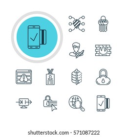 Vector Illustration Of 12 Web Safety Icons. Editable Pack Of Safe Storage, Send Information, Encoder And Other Elements.