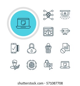 Vector Illustration Of 12 Web Safety Icons. Editable Pack Of Camera, Copyright, Confidentiality Options And Other Elements.