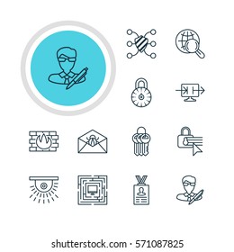 Vector Illustration Of 12 Web Safety Icons. Editable Pack Of System Security, Send Information, Safeguard And Other Elements.
