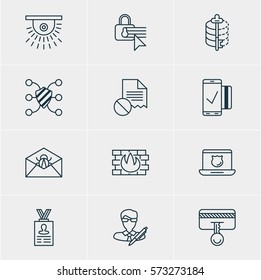 Vector Illustration Of 12 Web Safety Icons. Editable Pack Of Corrupted Mail, Easy Payment, Confidentiality Options And Other Elements.
