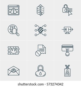 Vector Illustration Of 12 Web Safety Icons. Editable Pack Of Safeguard, Safe Storage, Corrupted Mail And Other Elements.