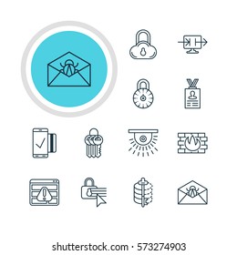 Vector Illustration Of 12 Web Safety Icons. Editable Pack Of Safe Lock, Safe Storage, Browser Warning And Other Elements.