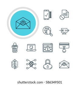 Vector Illustration Of 12 Web Safety Icons. Editable Pack Of Data Error, Send Information, Safe Storage And Other Elements.