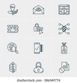 Vector Illustration Of 12 Web Safety Icons. Editable Pack Of Data Error, Encoder, Safeguard And Other Elements.