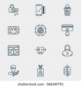 Vector Illustration Of 12 Web Safety Icons. Editable Pack Of Copyright, Network Protection, Browser Warning And Other Elements.
