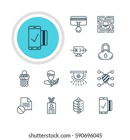 Vector Illustration Of 12 Web Safety Icons. Editable Pack Of Data Error, Send Information, Key Collection And Other Elements.