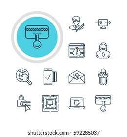 Vector Illustration Of 12 Web Safety Icons. Editable Pack Of Corrupted Mail, Easy Payment, Send Information And Other Elements.