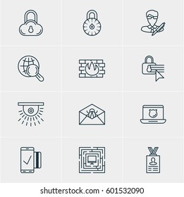 Vector Illustration Of 12 Web Safety Icons. Editable Pack Of Internet Surfing, Easy Payment, Safe Storage And Other Elements.
