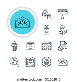Vector Illustration Of 12 Web Safety Icons. Editable Pack Of Data Security, Key Collection, Account Data And Other Elements.