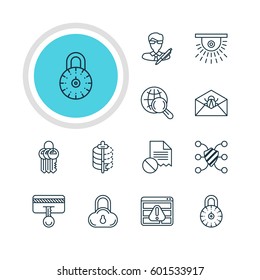 Vector Illustration Of 12 Web Safety Icons. Editable Pack Of Data Error, Internet Surfing, Browser Warning And Other Elements.
