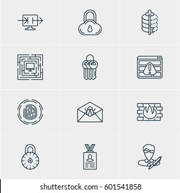 Vector Illustration Of 12 Web Safety Icons. Editable Pack Of System Security, Safe Lock, Encoder And Other Elements.