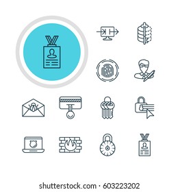 Vector Illustration Of 12 Web Safety Icons. Editable Pack Of Account Data, Confidentiality Options, Data Security And Other Elements.
