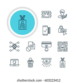 Vector Illustration Of 12 Web Safety Icons. Editable Pack Of Key Collection, Data Error, Camera And Other Elements.