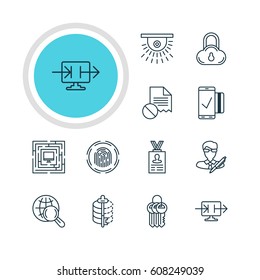 Vector Illustration Of 12 Web Safety Icons. Editable Pack Of Finger Identifier, Safe Storage, Copyright And Other Elements.