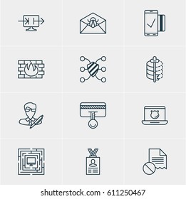 Vector Illustration Of 12 Web Safety Icons. Editable Pack Of System Security, Encoder, Copyright And Other Elements.