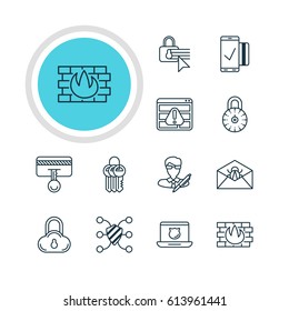 Vector Illustration Of 12 Web Safety Icons. Editable Pack Of Data Security, Copyright, Safeguard And Other Elements.