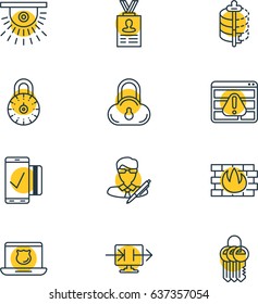 Vector Illustration Of 12 Web Safety Icons. Editable Pack Of Safe Storage, Key Collection, Data Security And Other Elements.