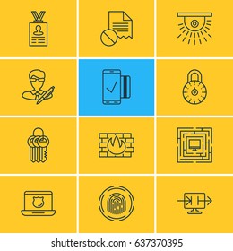 Vector Illustration Of 12 Web Safety Icons. Editable Pack Of Account Data, Send Information, Copyright And Other Elements.