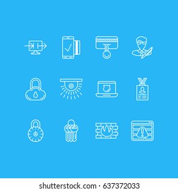 Vector Illustration Of 12 Web Safety Icons. Editable Pack Of Camera, Copyright, Safe Storage And Other Elements.
