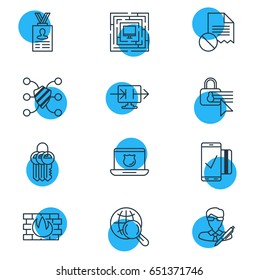 Vector Illustration Of 12 Web Safety Icons. Editable Pack Of Send Information, Safeguard, Internet Surfing And Other Elements.