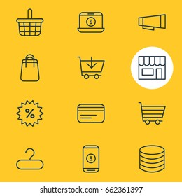 Vector Illustration Of 12 Wholesale Icons. Editable Pack Of Shopping, Payment, Mobile And Other Elements.