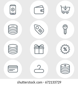 Vector Illustration Of 12 Wholesale Icons. Editable Pack Of Present, Rack, Money And Other Elements.
