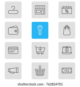 Vector Illustration Of 12 Wholesale Outline Icons. Editable Set Of Pocketbook, Clef, Buy And Other Elements.