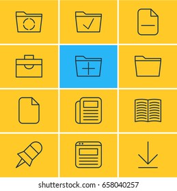 Vector Illustration Of 12 Workplace Icons. Editable Pack Of Downloading, Document, Note And Other Elements.