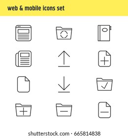 Vector Illustration Of 12 Workplace Icons. Editable Pack Of Add, Book, Minus And Other Elements.