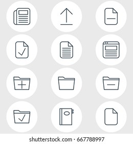 Vector Illustration Of 12 Workplace Icons. Editable Pack Of Done, Deleting Folder, Approve And Other Elements.