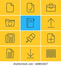 Vector Illustration Of 12 Workplace Icons. Editable Pack Of Document, Done, Note And Other Elements.