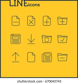 Vector Illustration Of 12 Workplace Icons. Editable Pack Of Document, Install, Plus And Other Elements.