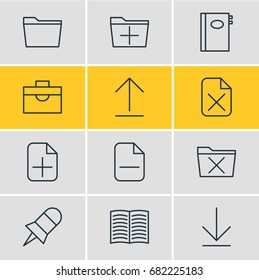 Vector Illustration Of 12 Workplace Icons. Editable Pack Of Portfolio, Minus, Delete And Other Elements.