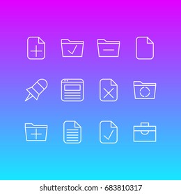 Vector Illustration Of 12 Workplace Icons. Editable Pack Of Approve, Note, Portfolio And Other Elements.