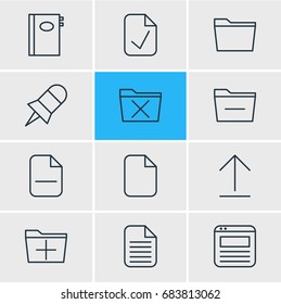 Vector Illustration Of 12 Workplace Icons. Editable Pack Of Document, Done, Book And Other Elements.