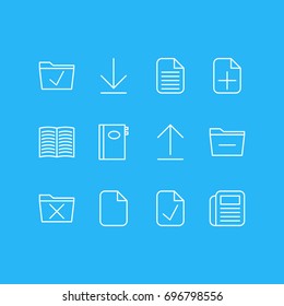 Vector Illustration Of 12 Workplace Icons. Editable Pack Of Document, Downloading, Book And Other Elements.
