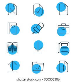 Vector Illustration Of 12 Workplace Icons. Editable Pack Of Remove, Done, Book And Other Elements.
