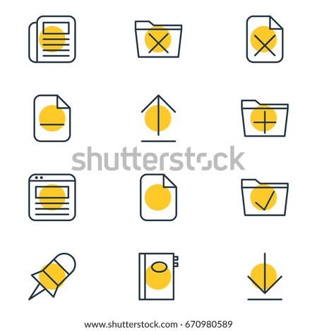Vector Illustration Of 12 Workplace Icons. Editable Pack Of Add, Page, Journal And Other Elements.