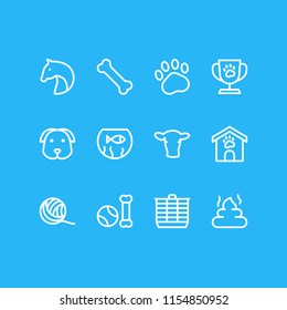 Vector illustration of 12 zoo icons line style. Editable set of dog, pet poo, horse and other icon elements.