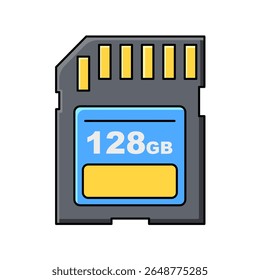 Vector illustration of a 128GB memory SD card in cartoon style. Perfect for digital storage themes, tech designs, or educational materials about memory devices.