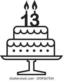 Vector illustration of the 13 years birthday cake