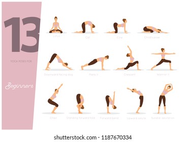 Vector illustration of 13 Yoga poses for beginners
