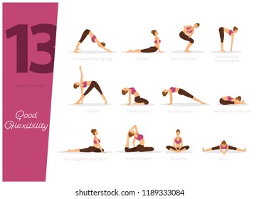 Vector illustration of 13 yoga poses for good flexibility